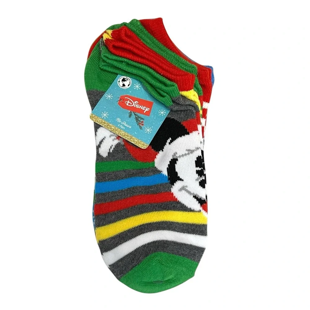 Disney‎ Mickey & Minnie Mouse No Show Women's Socks 6 Pair Pack Shoe Size 4-10